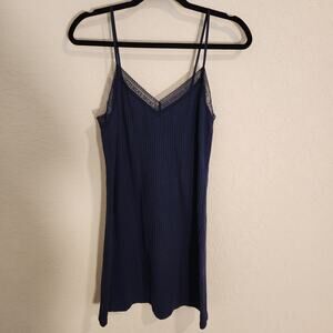 Victoria’s Secret Blue Ribbed Slip Sleep Dress Nightgown - Small Cotton Blend